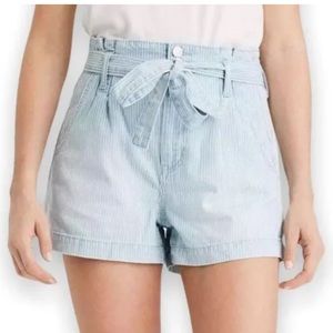 🥑5/$25 American Eagle stripe Denim High Waist Mom tie waist paperbag Shorts 10